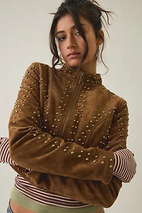 Azalea Wang Silza Studded Faux Suede Moto Jacket