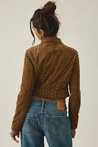 Azalea Wang Silza Studded Faux Suede Moto Jacket