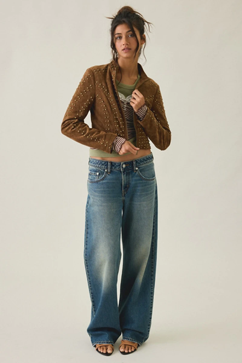 Azalea Wang Silza Studded Faux Suede Moto Jacket