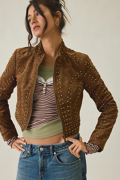 Azalea Wang Silza Studded Faux Suede Moto Jacket