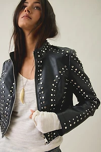 Azalea Wang Silvis Stud Embellished Faux Leather Moto Jacket