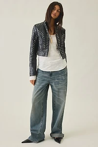 Azalea Wang Silvis Stud Embellished Faux Leather Moto Jacket