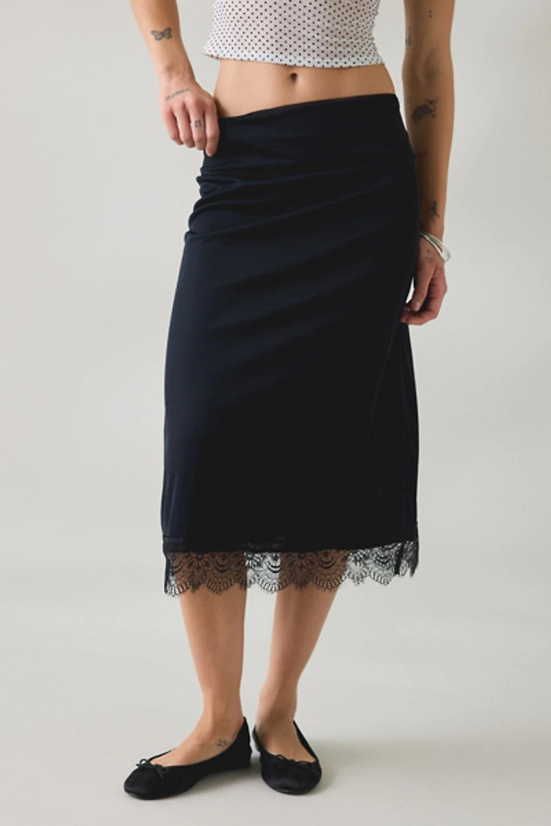 Kimchi Blue Early Mornings Lace Trim Slip Midi Skirt
