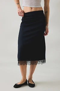 Kimchi Blue Early Mornings Lace Trim Slip Midi Skirt