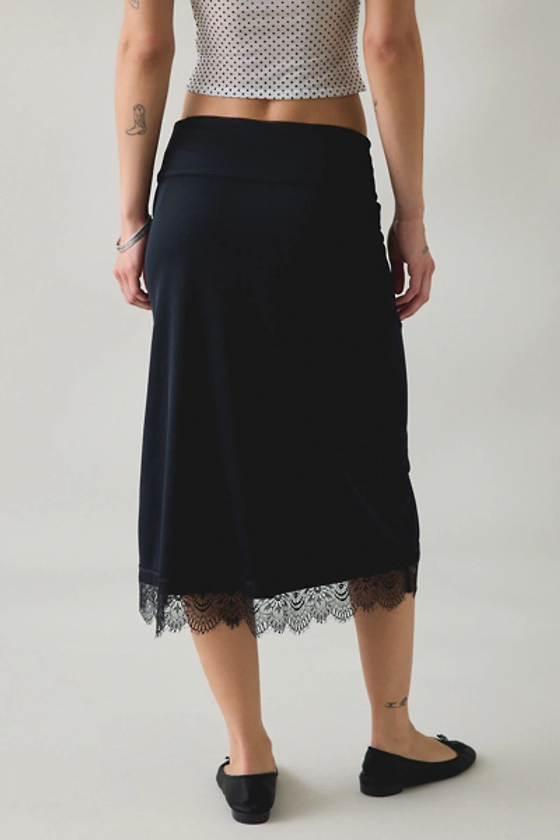 Kimchi Blue Early Mornings Lace Trim Slip Midi Skirt