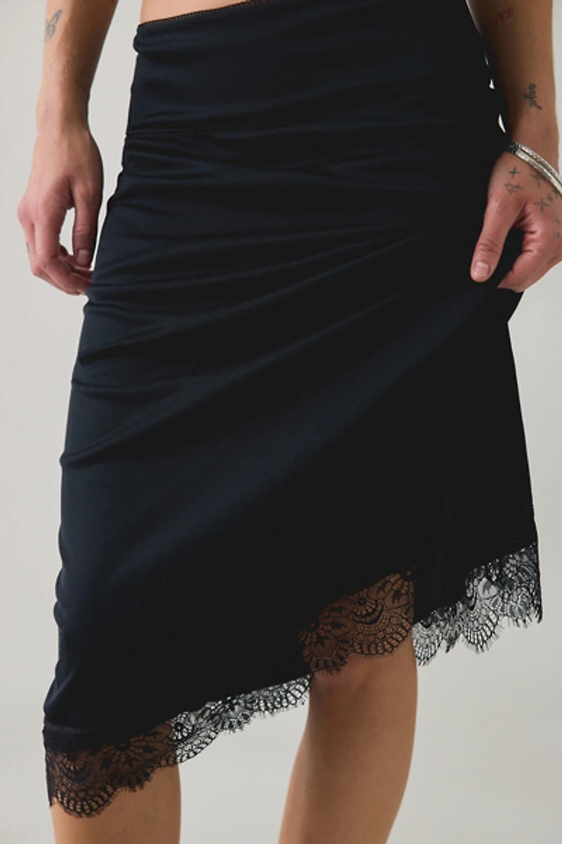 Kimchi Blue Early Mornings Lace Trim Slip Midi Skirt