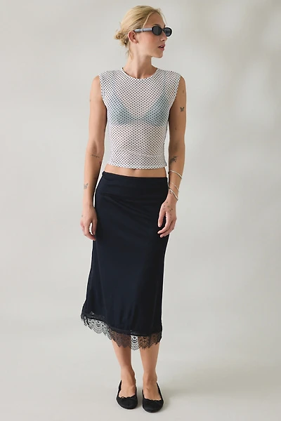 Kimchi Blue Early Mornings Lace Trim Slip Midi Skirt