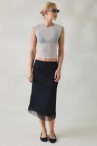 Kimchi Blue Early Mornings Lace Trim Slip Midi Skirt