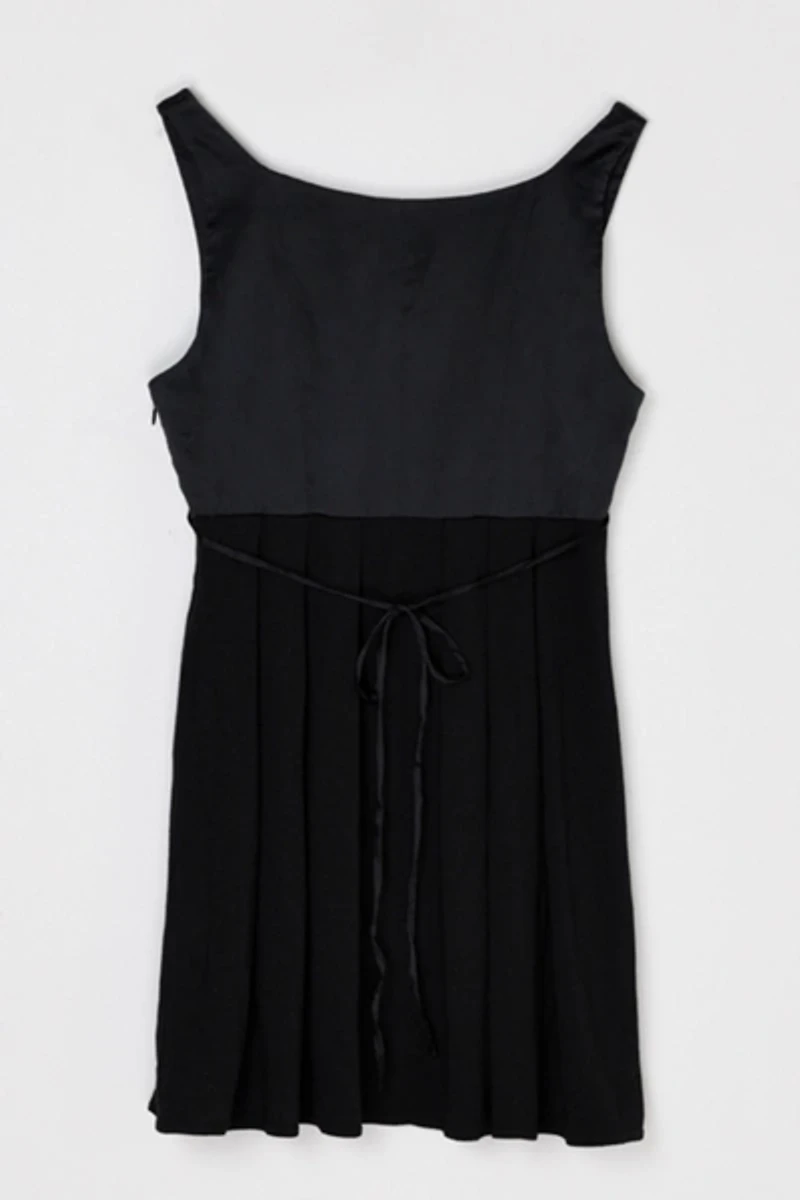 Vintage Y2k Ruched Black Mini Dress with Tie