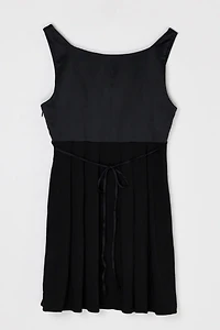 Vintage Y2k Ruched Black Mini Dress with Tie