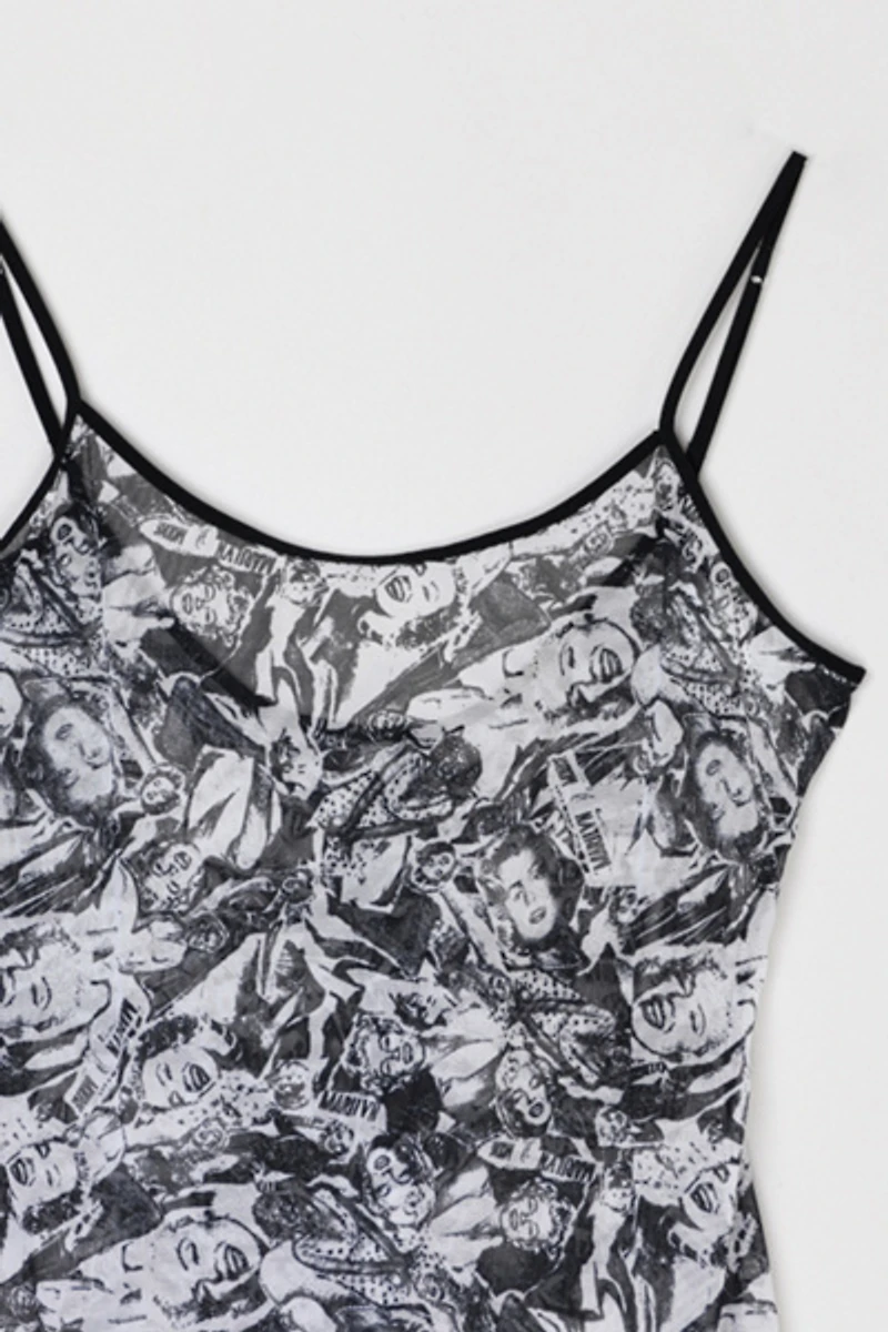 Vintage Y2k Marilyn Monroe Printed Mesh Mini Dress