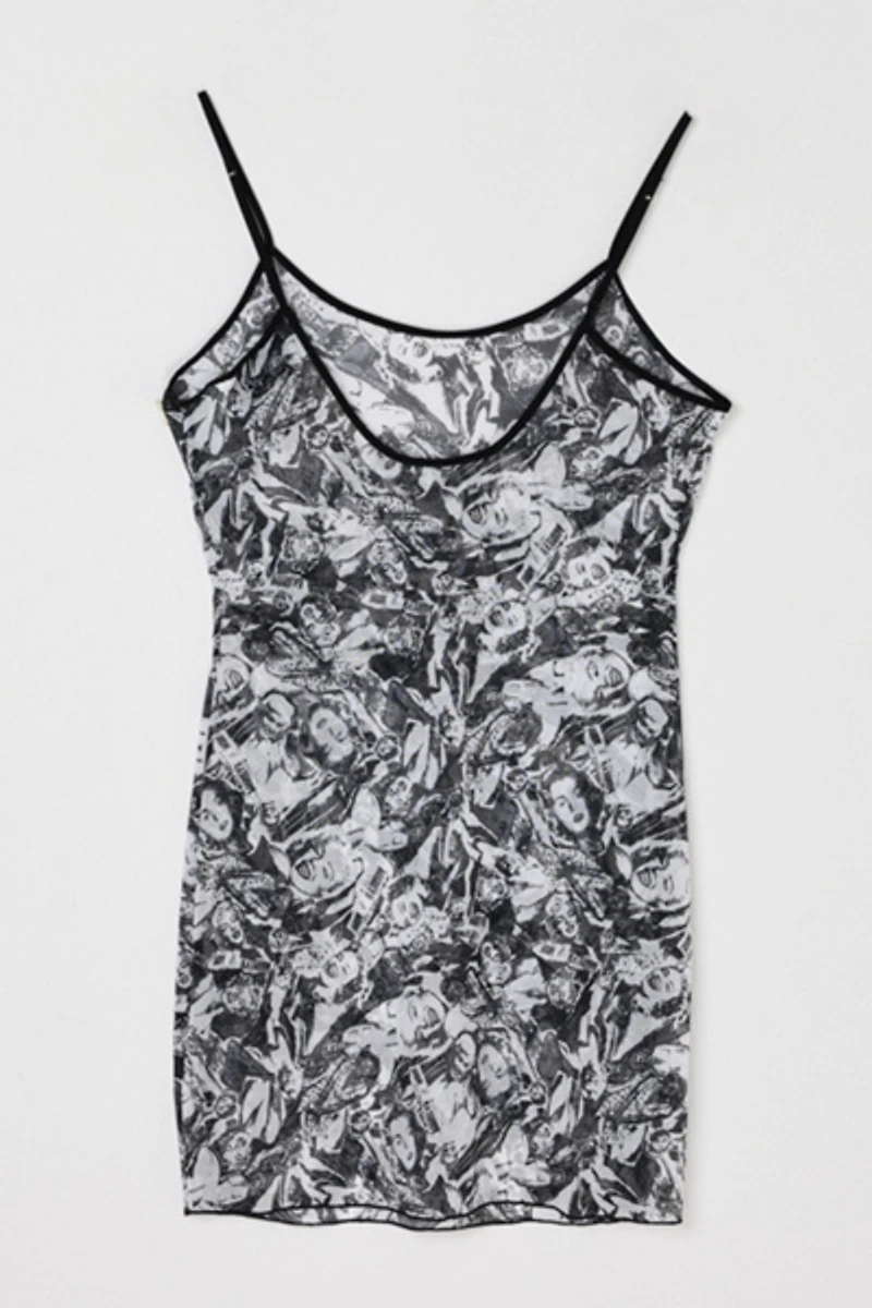 Vintage Y2k Marilyn Monroe Printed Mesh Mini Dress