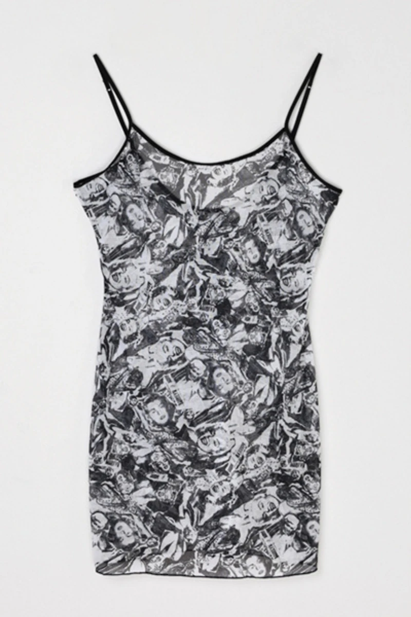 Vintage Y2k Marilyn Monroe Printed Mesh Mini Dress