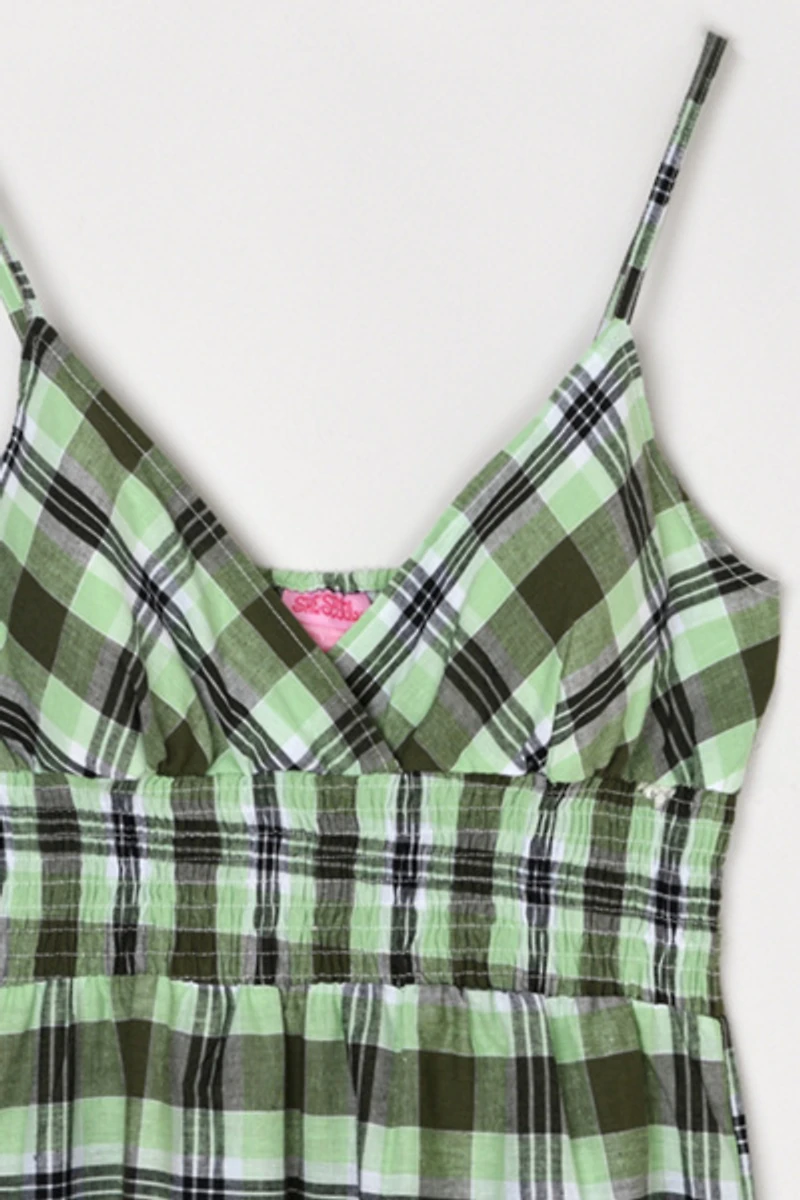 Vintage Y2k Lime & Black Plaid Mini Dress