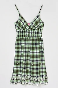 Vintage Y2k Lime & Black Plaid Mini Dress