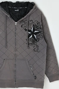 Vintage Y2k Quilted Zip-Up Graphic Hoodie