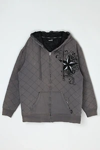 Vintage Y2k Quilted Zip-Up Graphic Hoodie