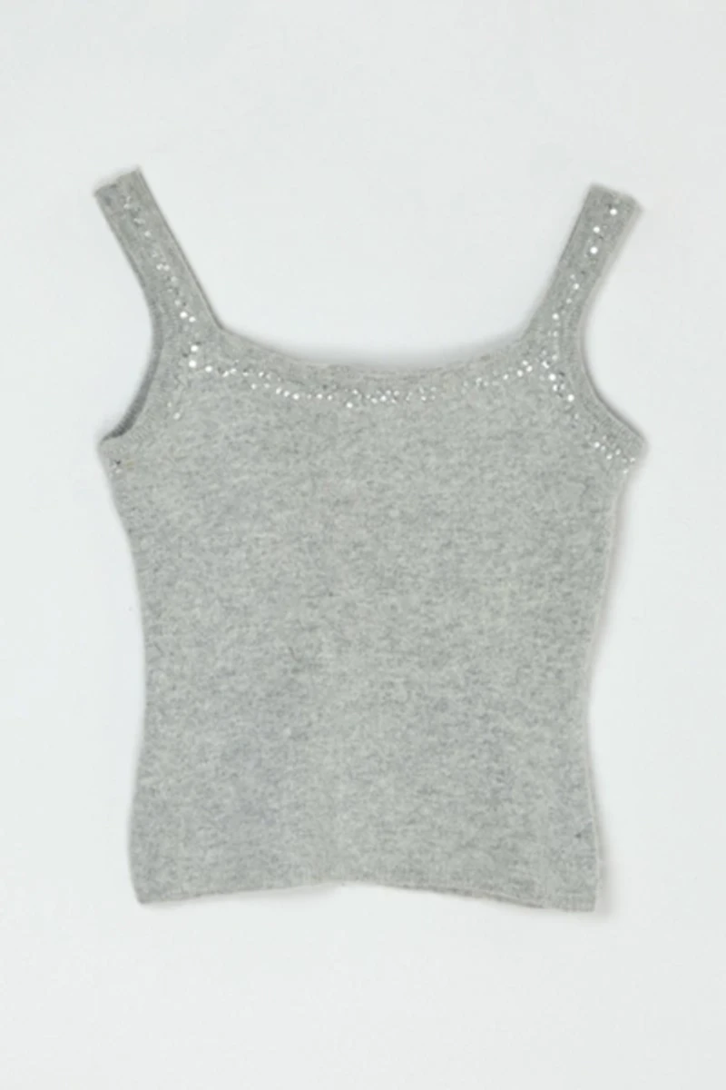 Vintage Y2k Lambswool & Angroa Knit Tank Top with Sequins