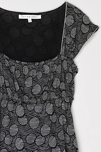 Vintage Y2k Black & White Patterned Ruched Top with Tie