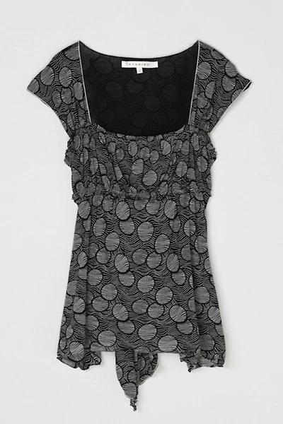 Vintage Y2k Black & White Patterned Ruched Top with Tie