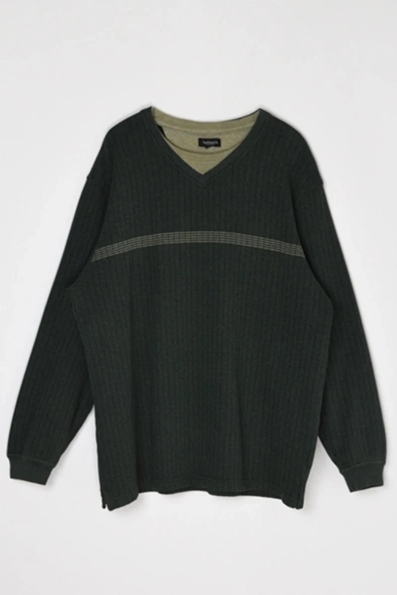 Vintage Y2k Dark Green Striped Ribbed Sweatshirt