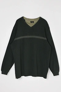 Vintage Y2k Dark Green Striped Ribbed Sweatshirt