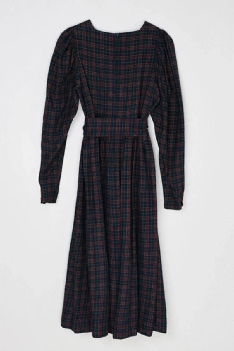 Vintage 90s Laura Ashley Plaid Belted Puff Sleeve Dress