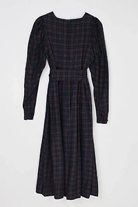 Vintage 90s Laura Ashley Plaid Belted Puff Sleeve Dress