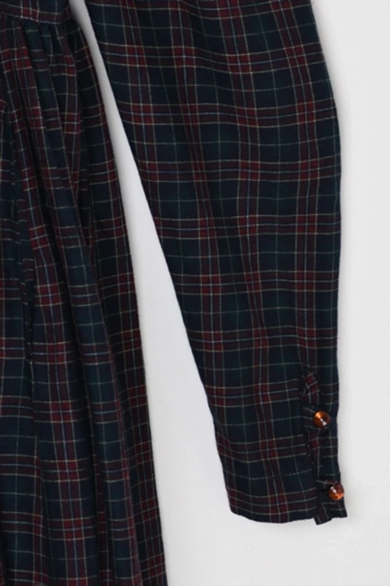 Vintage 90s Laura Ashley Plaid Belted Puff Sleeve Dress