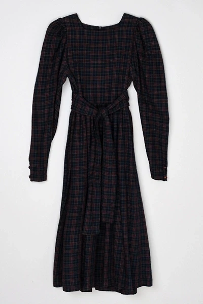 Vintage 90s Laura Ashley Plaid Belted Puff Sleeve Dress