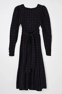 Vintage 90s Laura Ashley Plaid Belted Puff Sleeve Dress