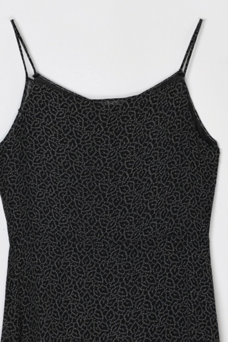 Vintage Y2k Black & Grey Printed Semi-Sheer Ankle-Length Dress