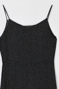 Vintage Y2k Black & Grey Printed Semi-Sheer Ankle-Length Dress