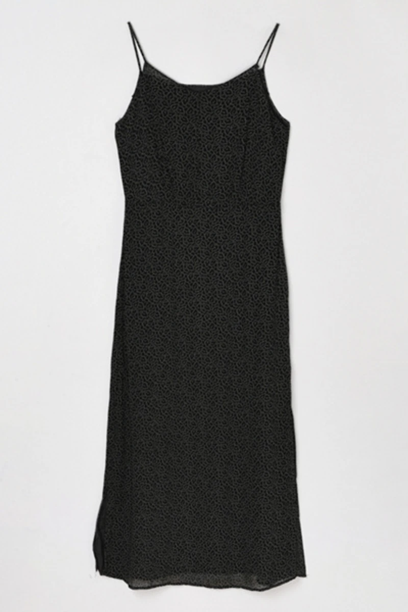 Vintage Y2k Black & Grey Printed Semi-Sheer Ankle-Length Dress