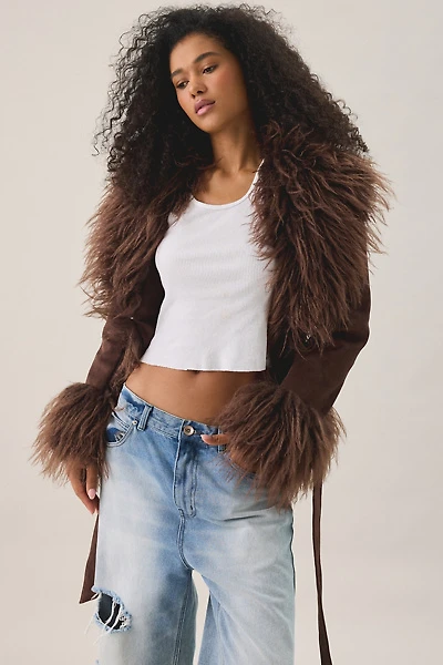 Azalea Wang Tori Faux Fur Trim Wrap Jacket