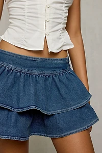 BDG Sweet Talker Tiered Ruffle Denim Mini Skirt