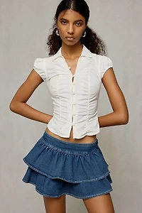 BDG Sweet Talker Tiered Ruffle Denim Mini Skirt