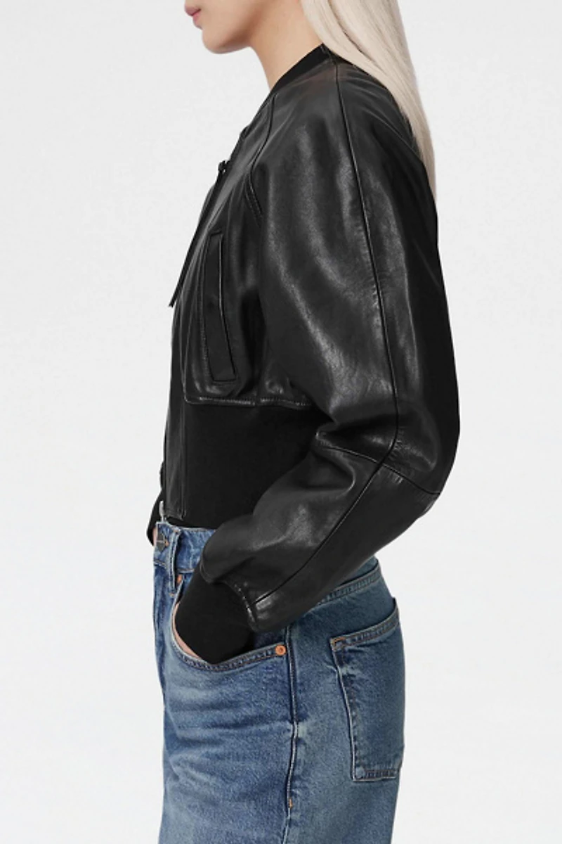 AllSaints Suri Cropped Leather Bomber Jacket