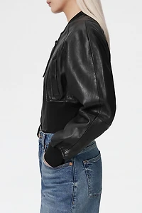 AllSaints Suri Cropped Leather Bomber Jacket
