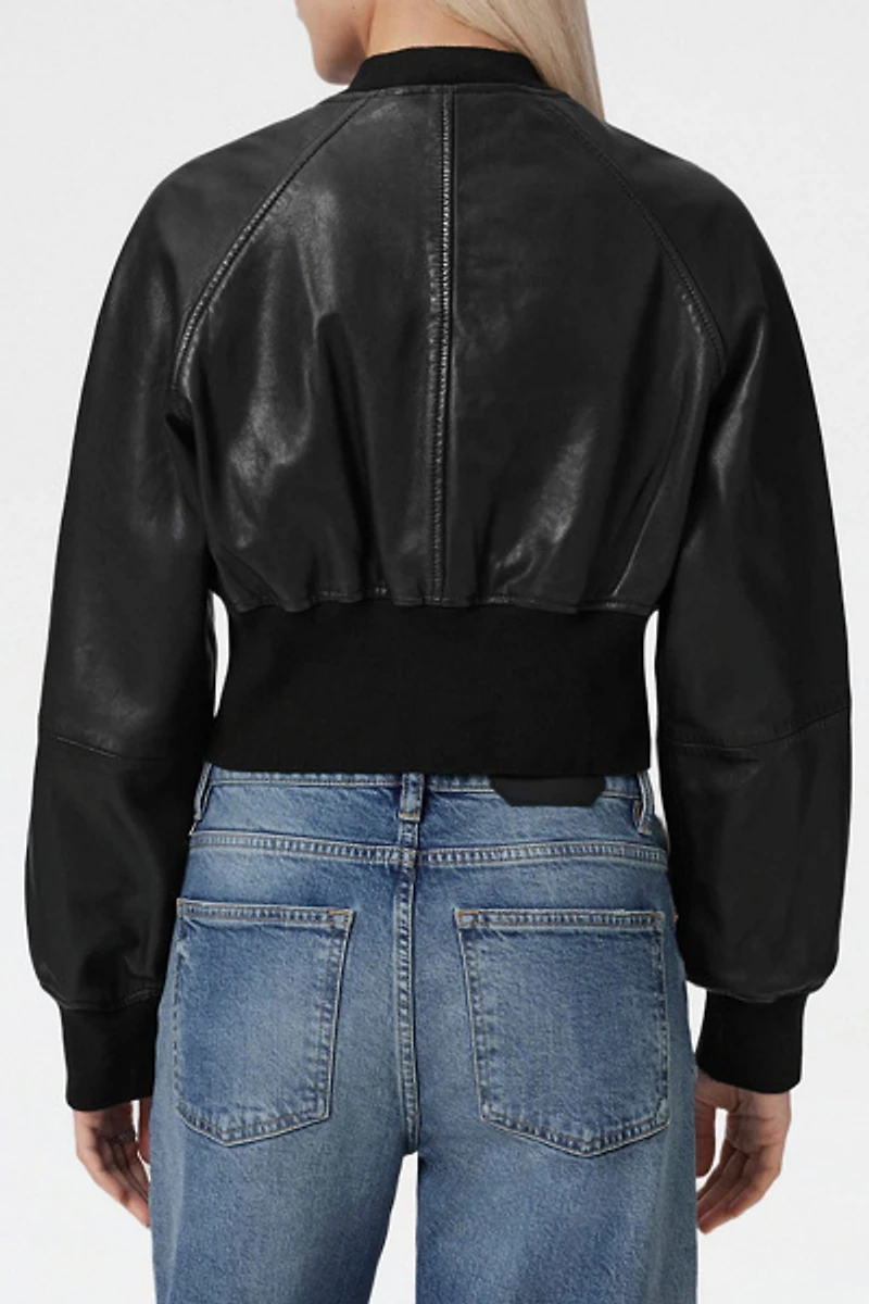 AllSaints Suri Cropped Leather Bomber Jacket