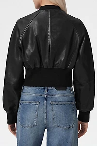 AllSaints Suri Cropped Leather Bomber Jacket
