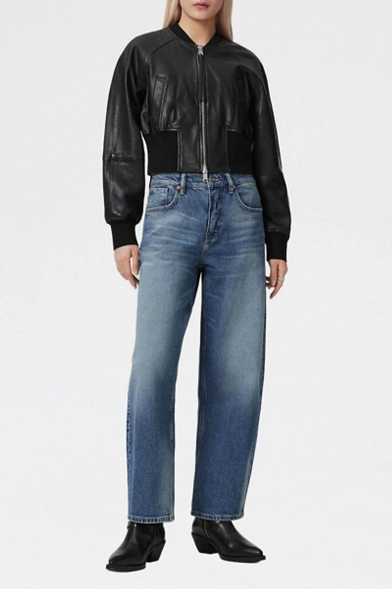 AllSaints Suri Cropped Leather Bomber Jacket