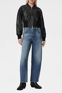 AllSaints Suri Cropped Leather Bomber Jacket