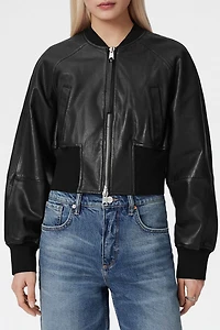 AllSaints Suri Cropped Leather Bomber Jacket