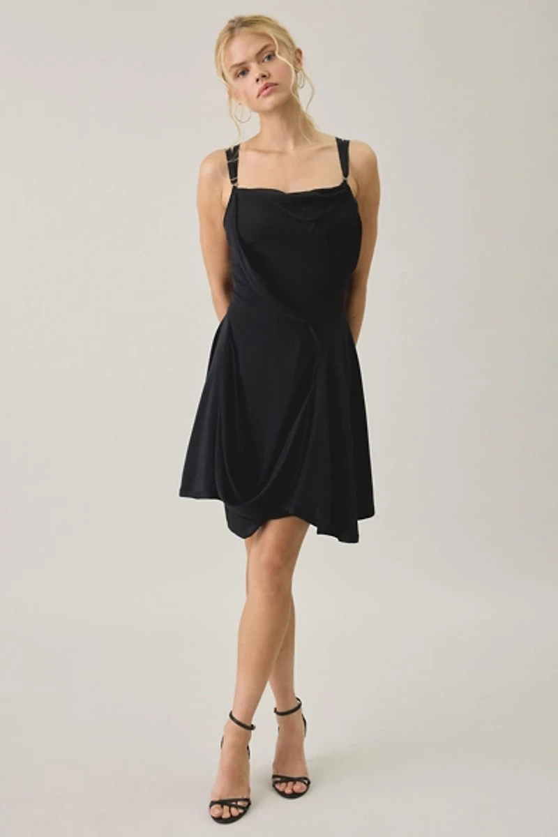 AllSaints Claire Asymmetrical Draped Strappy Mini Dress