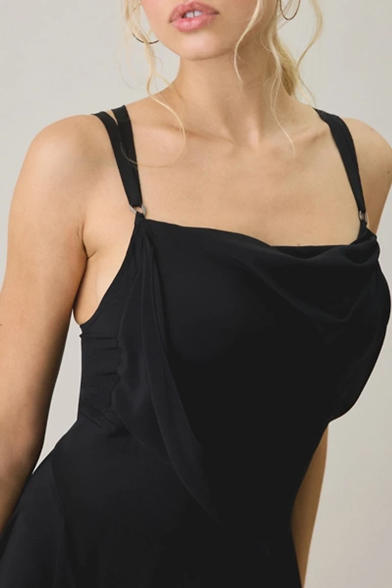 AllSaints Claire Asymmetrical Draped Strappy Mini Dress