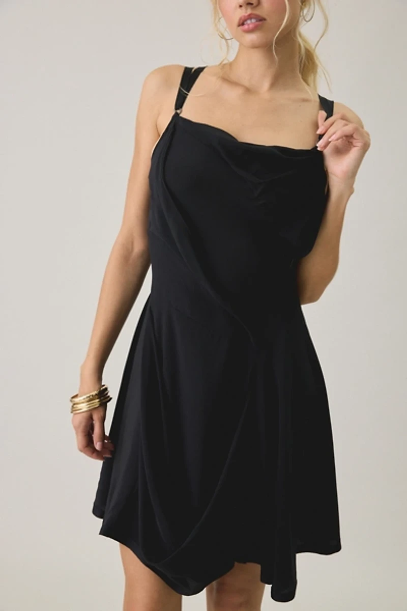AllSaints Claire Asymmetrical Draped Strappy Mini Dress