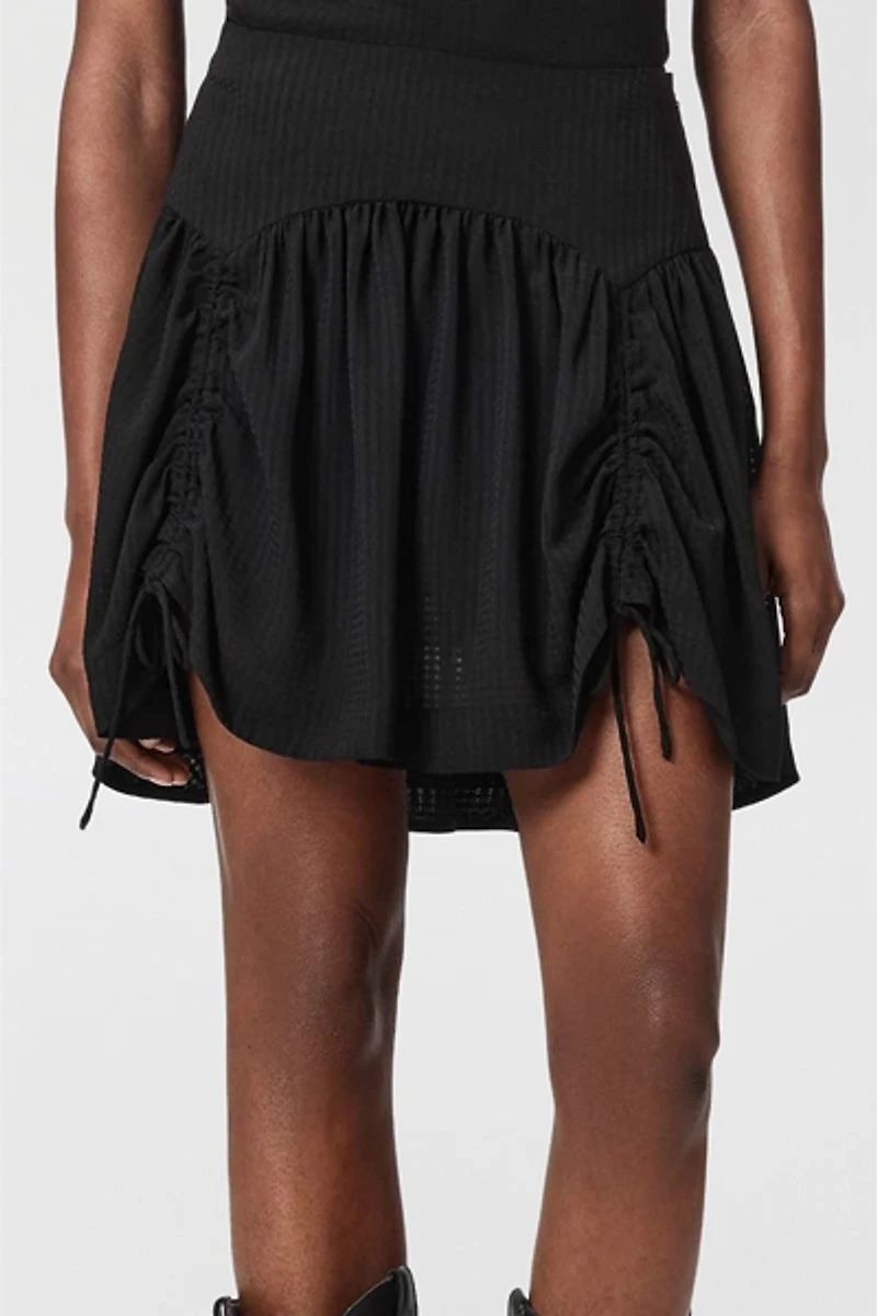 AllSaints Aria Check Ruched Tie Mini Skirt