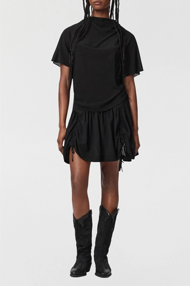 AllSaints Aria Check Ruched Tie Mini Skirt