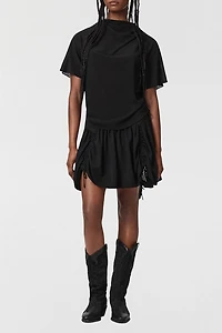 AllSaints Aria Check Ruched Tie Mini Skirt